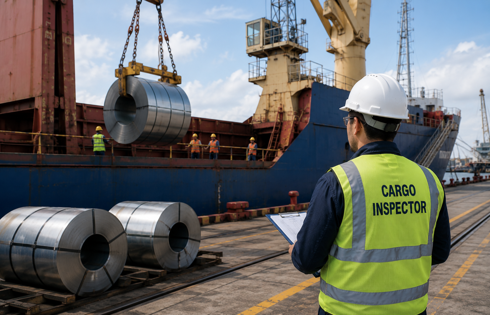 Steel cargo inspection during port operations